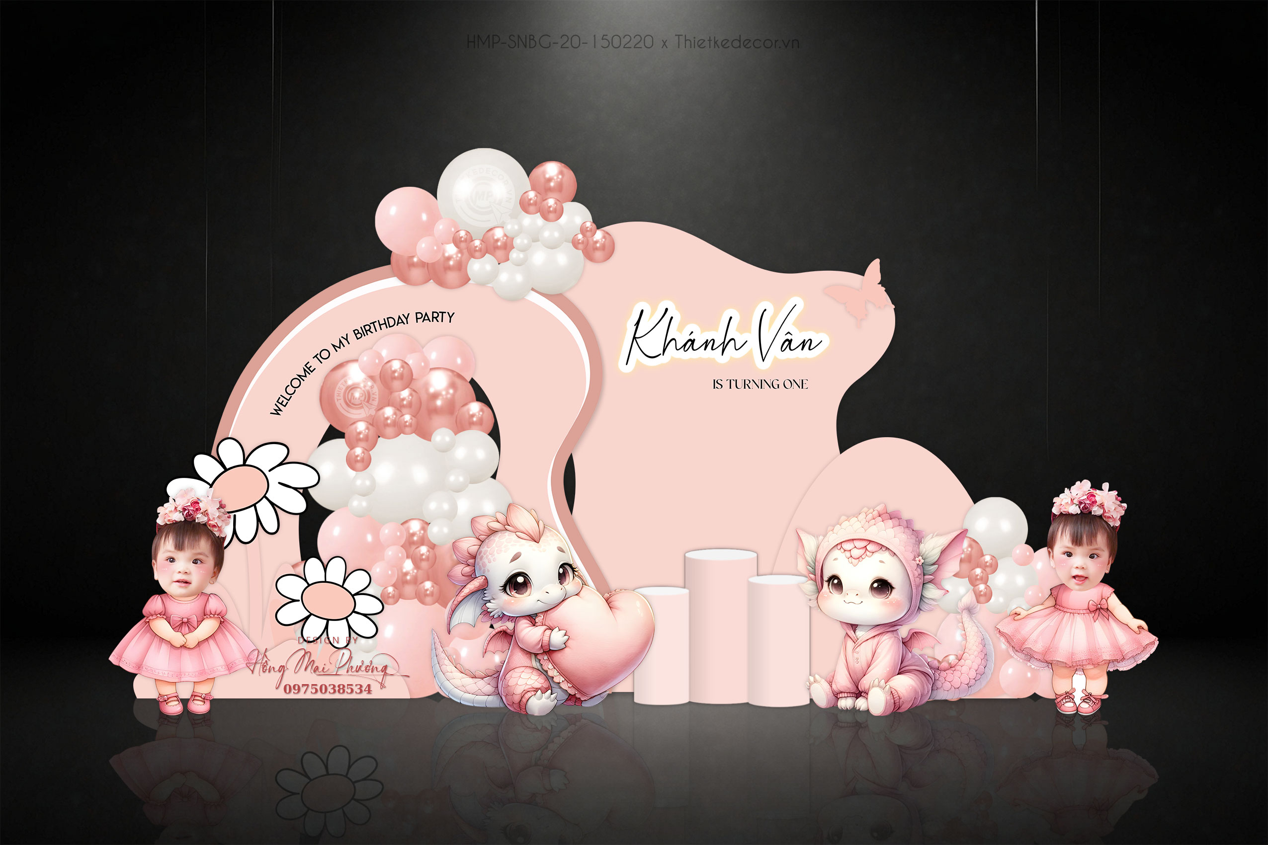 Sinh nhật bé gái tone hồng cam tuổi rồng